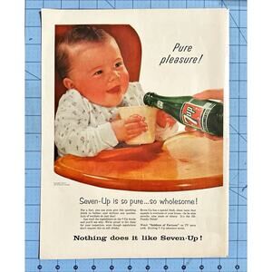 1956 Print Ad 7-UP Soda Baby Pure Pleasure